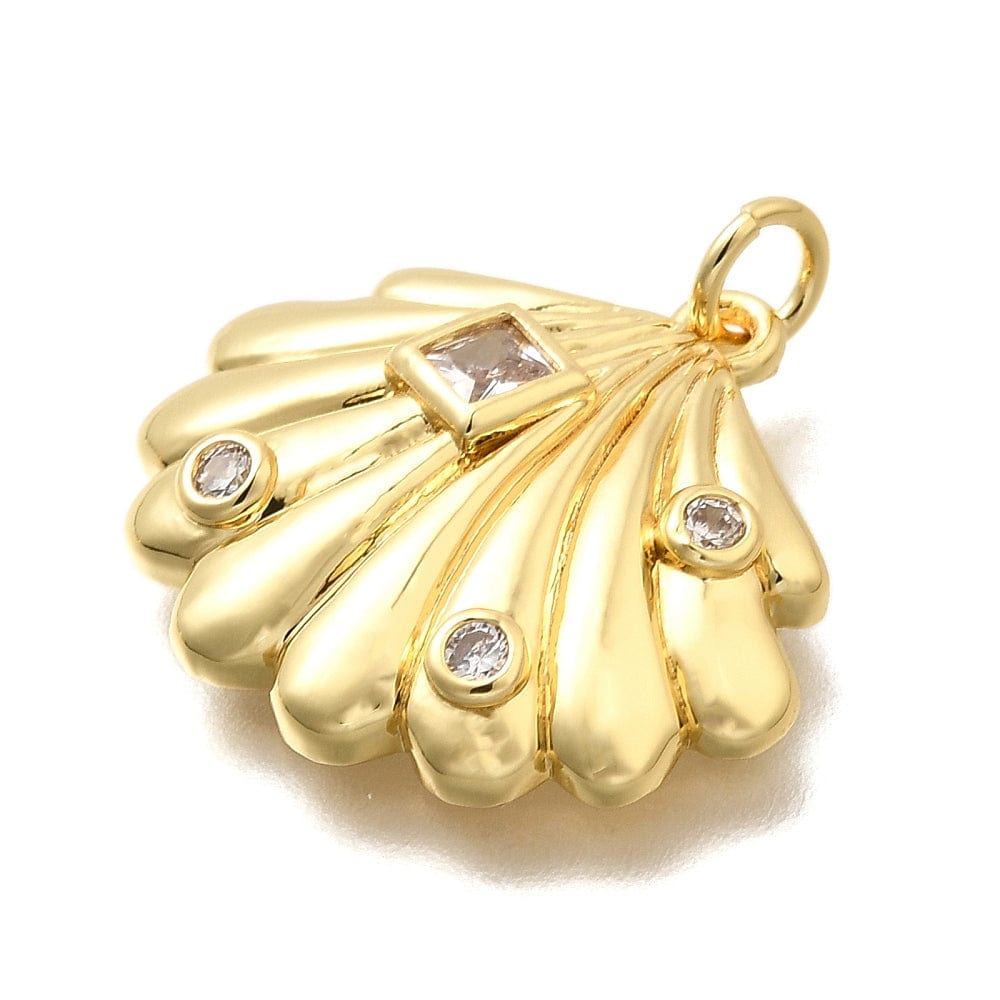 Muslinge Vedhæng Med Zirkonia Sten, Langtidsholdbar Forgyldt, 23x20x5mm - Uniq Perler - 114515