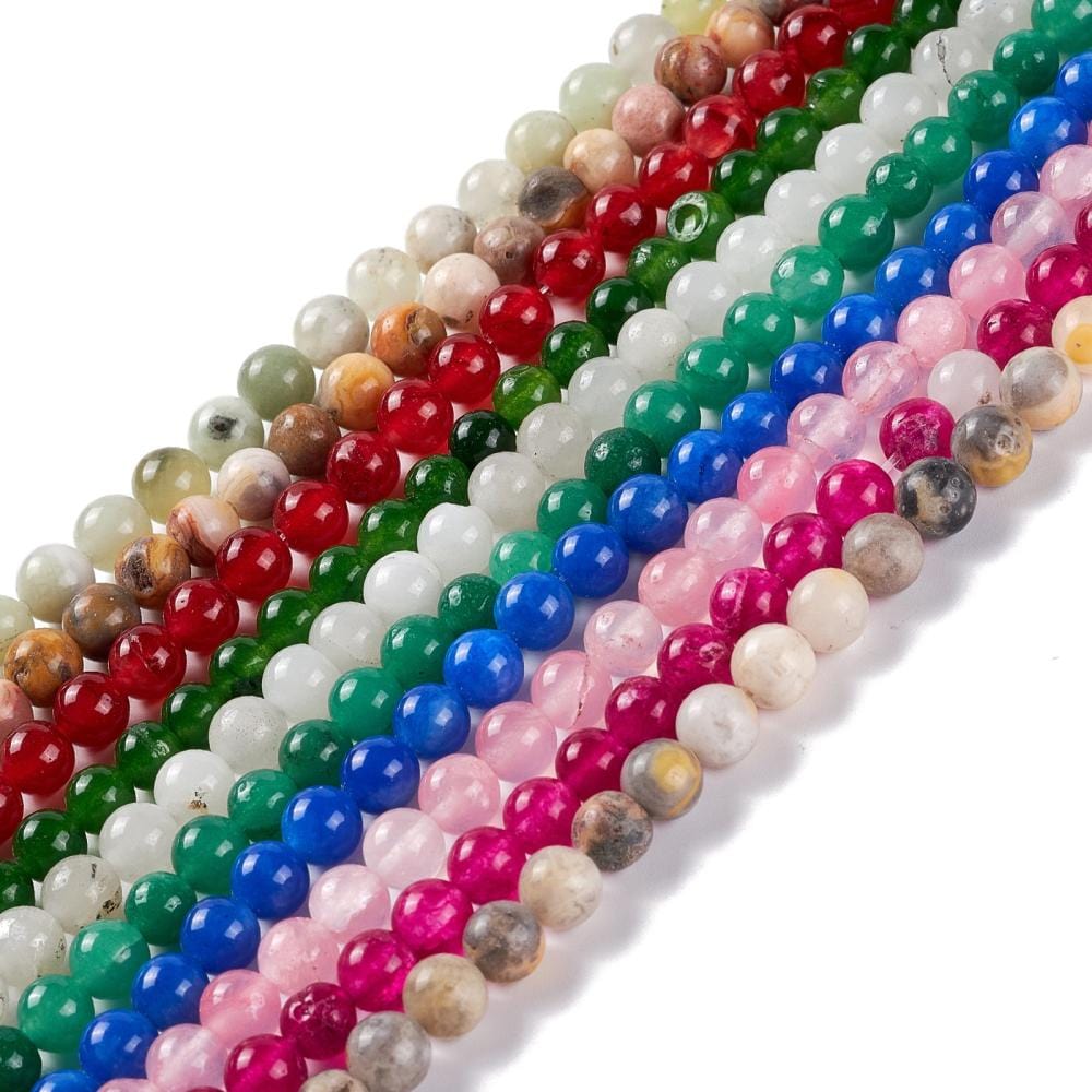 Natursten – Mix Farver, Runde (6mm, 10 Strenge) - Uniq Perler - 112459
