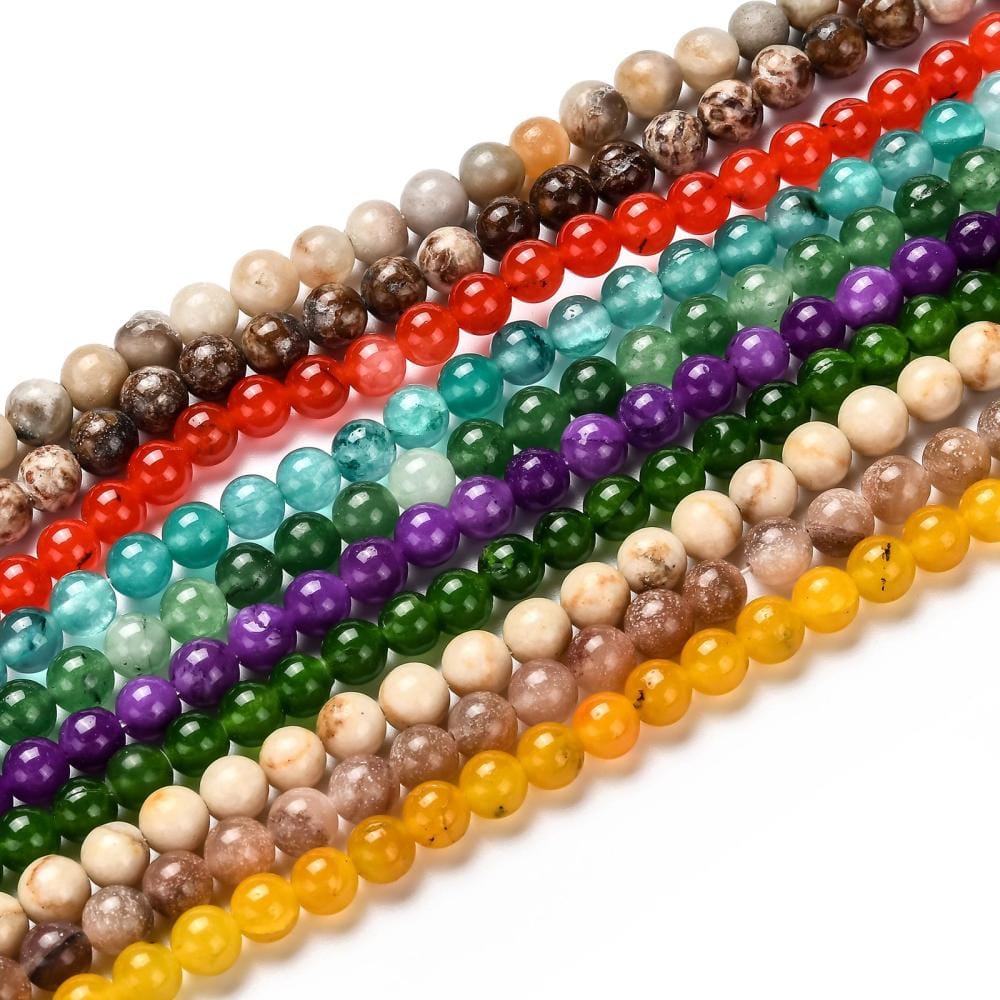 Natural Stone – Mixed Colors, Round (6mm, 10 Strands) - Uniq Perler - 112459