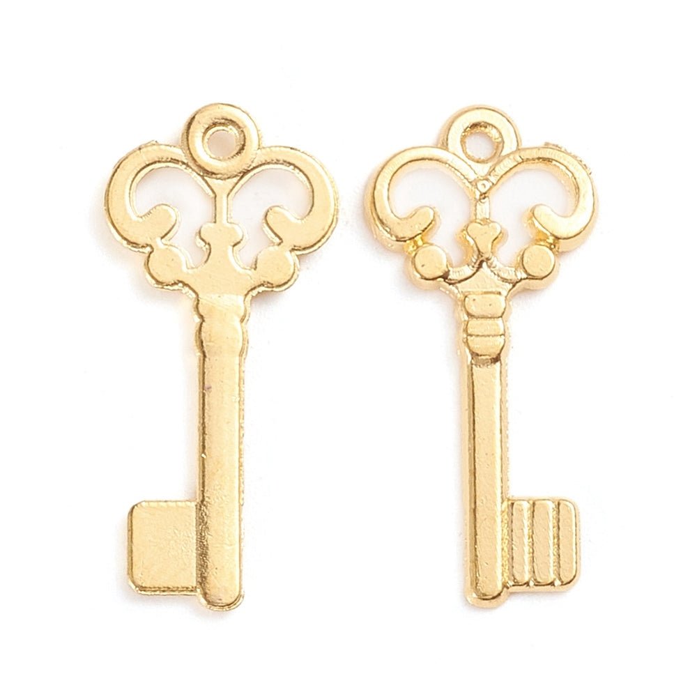 Nøgle Vedhæng – Forgyldt (21.5x10mm) 6 stk - Uniq Perler -