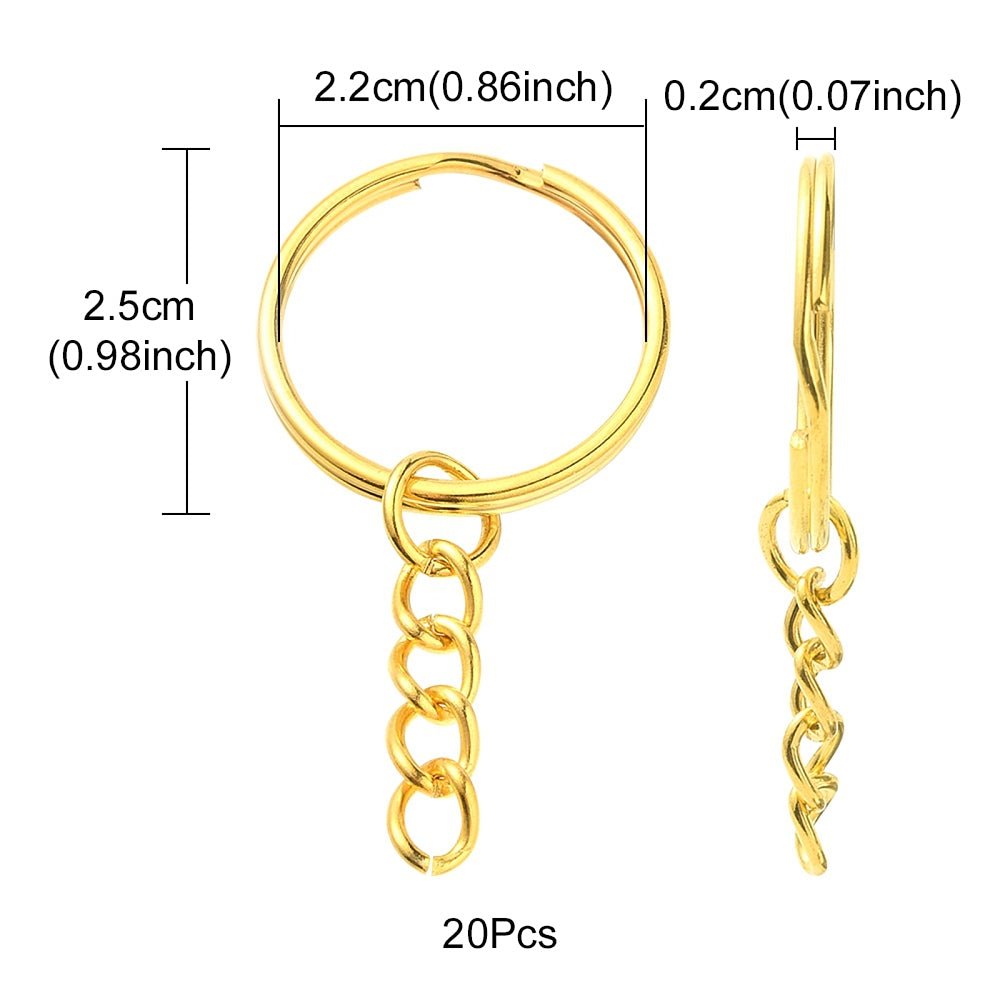 Nøgleringe Med Kæde – Forgyldt (25mm, 20 stk) - Uniq Perler - 117624