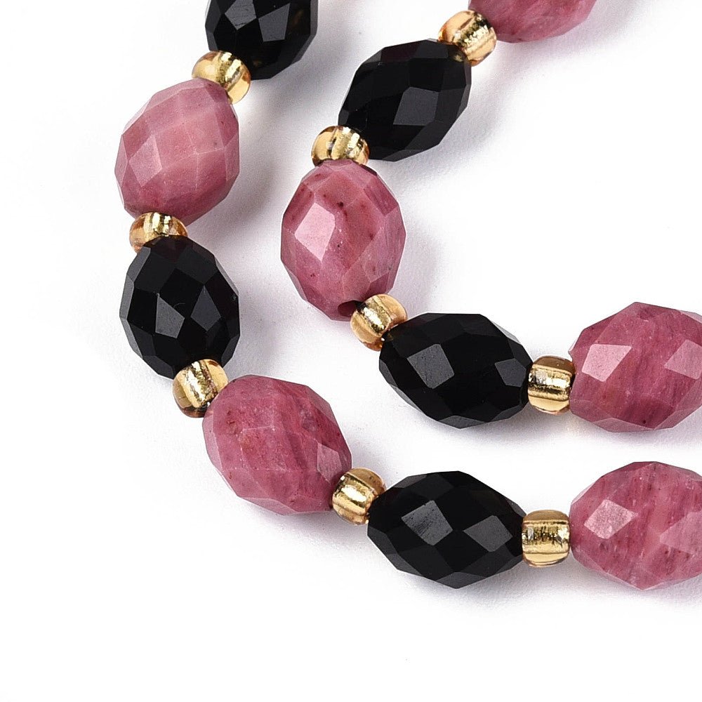 Obsidian og Rhodonit Perler – Facetteret, Risformet (7,5 - 9x6 - 7mm) - Uniq Perler - 117518