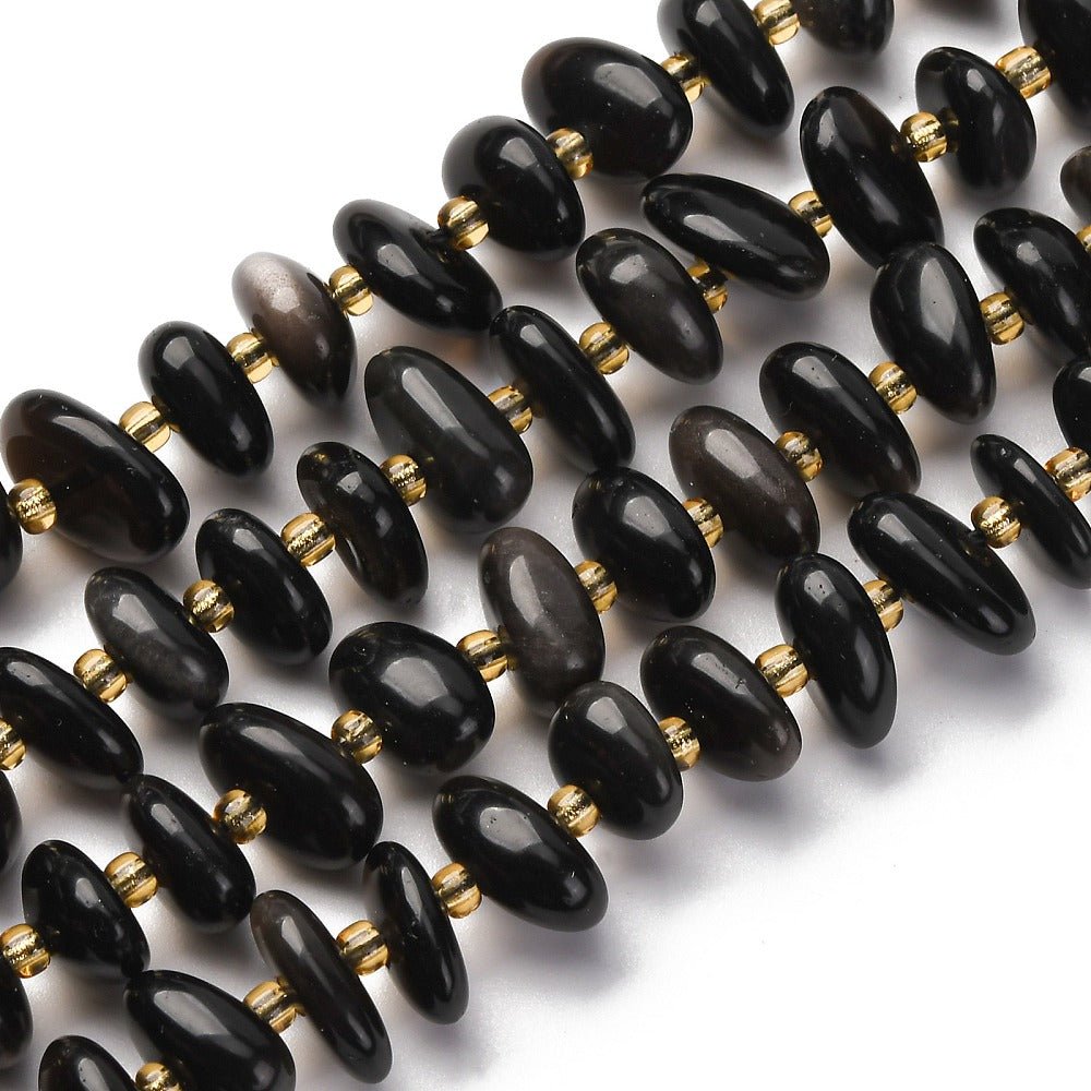 Obsidian Rondell Perlen auf Schnur – Naturstein (6x12mm) - Uniq Perler -