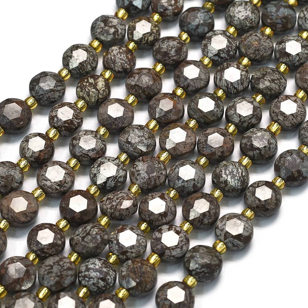 Obsidian Snowflake, Møntformet, Facetteret, 8x5mm - Uniq Perler - 215917