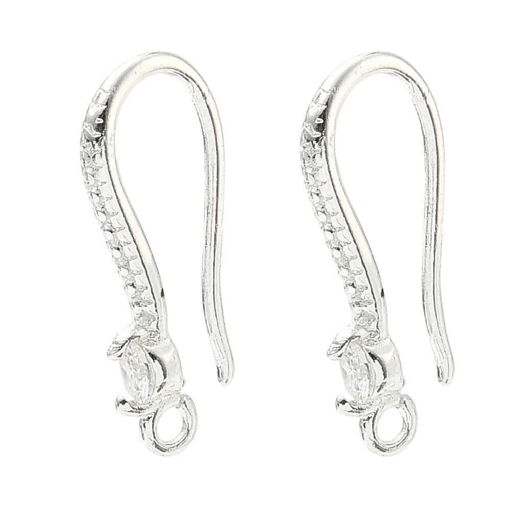 Ear Hooks With Cubic Zirconia – Long-lasting Silver-plated Brass (19x9x3mm)