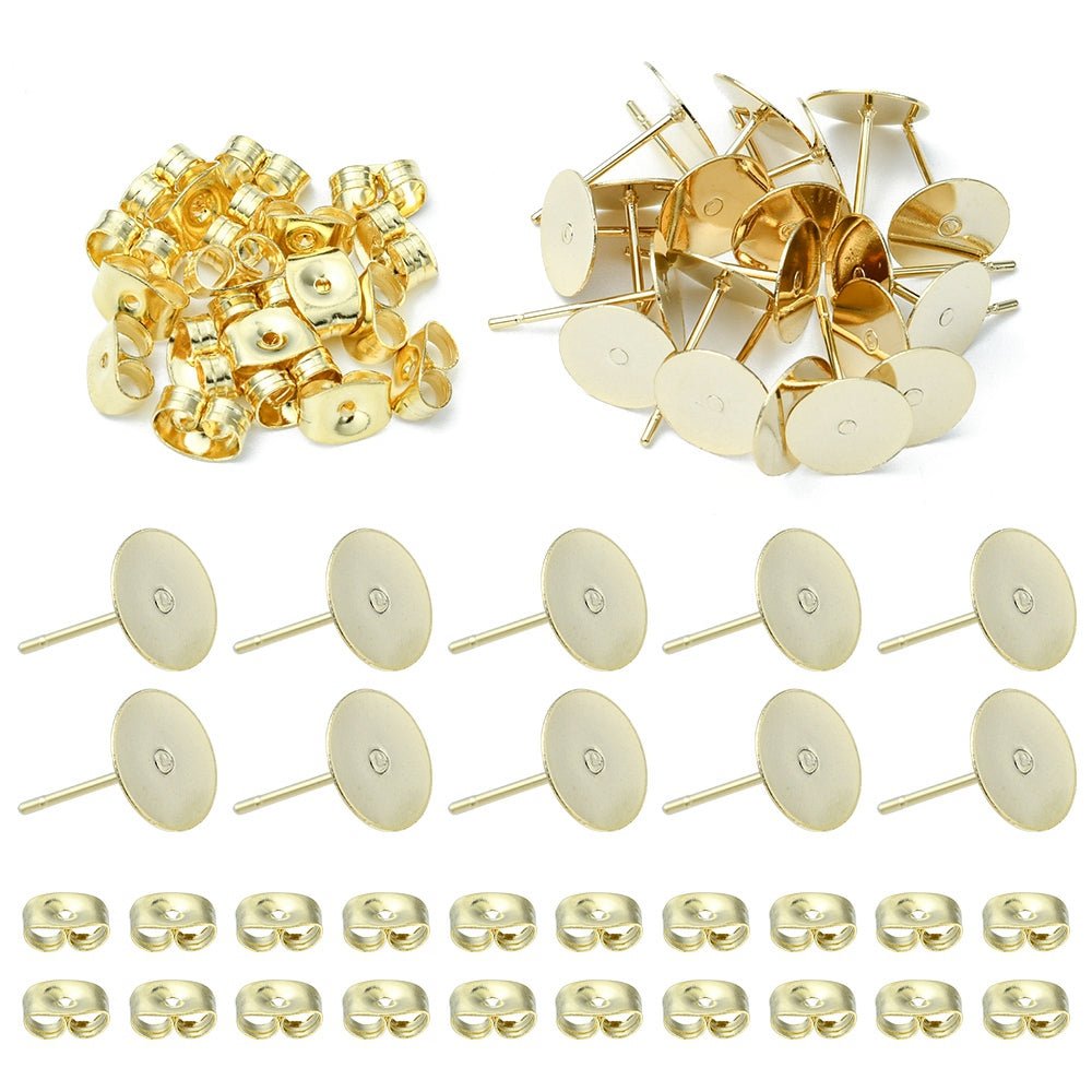 Ørestikkere Med Flad Base – 18K Forgyldt Stål (8x0.3mm) 40 dele - Uniq Perler - 119114