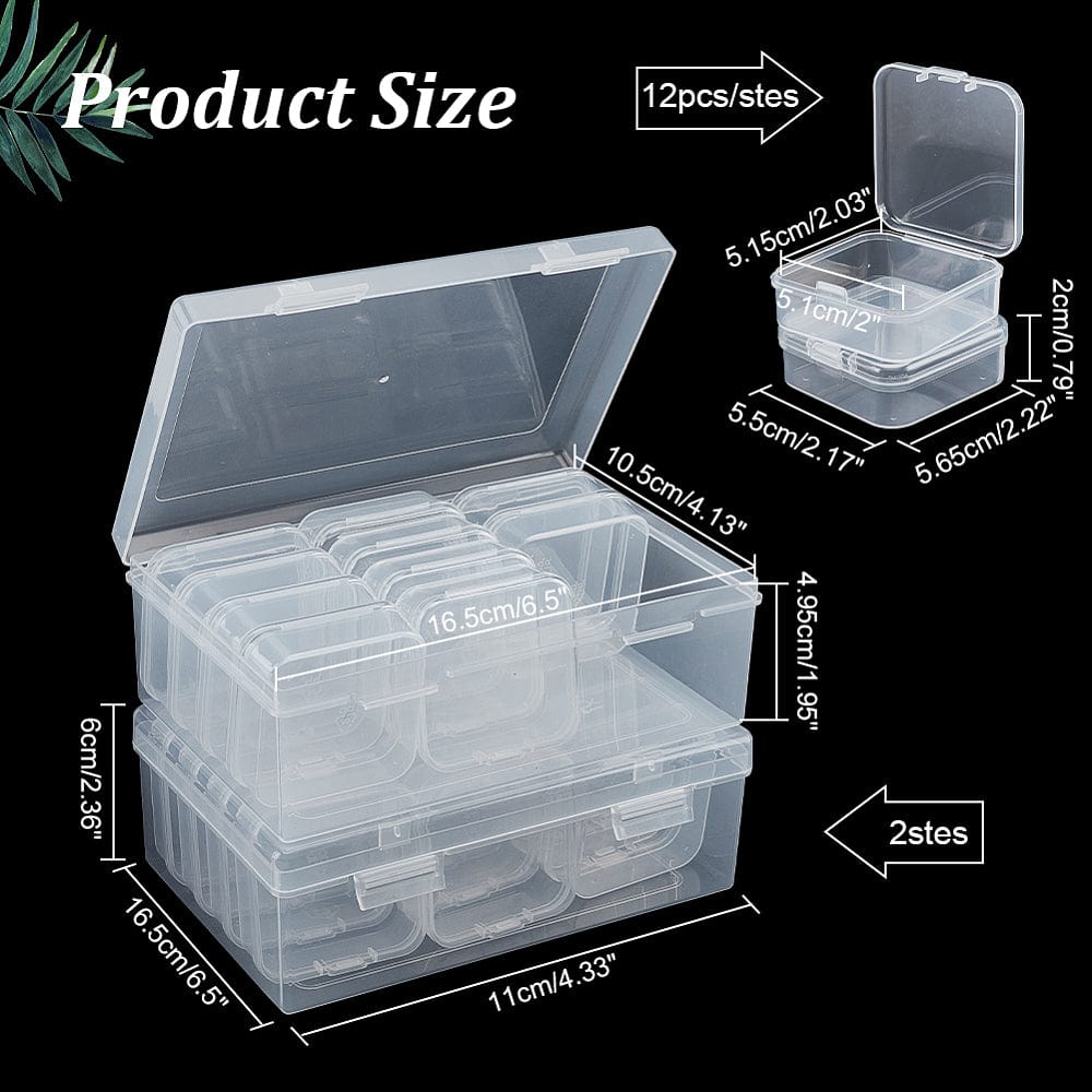 Opbevaringskasse Med 12 Små Kasser – Klar Plast (16,5x11x6,5cm) - Uniq Perler - 112232