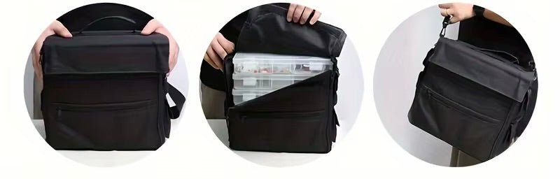 Opbevaringstaske Incl. 5 Bokse – Sort Lærred (20x21x14cm) - Uniq Perler -