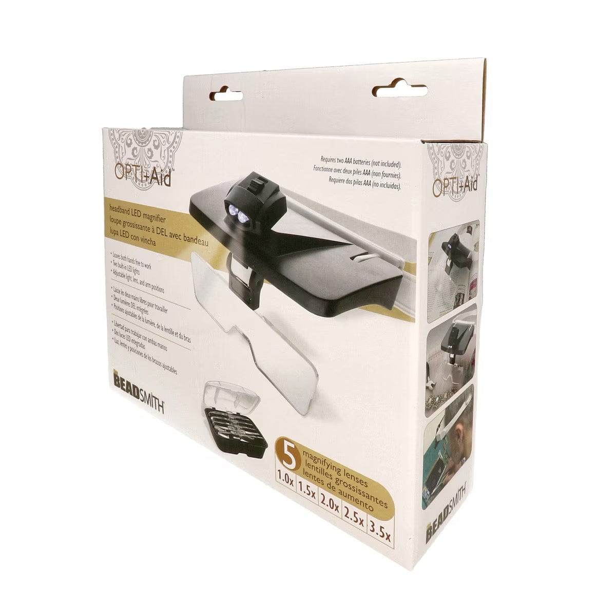 Opti+Aid Justerbart Forstørrelsesglas – 5 Linser (1x–3x) - Uniq Perler - 116060