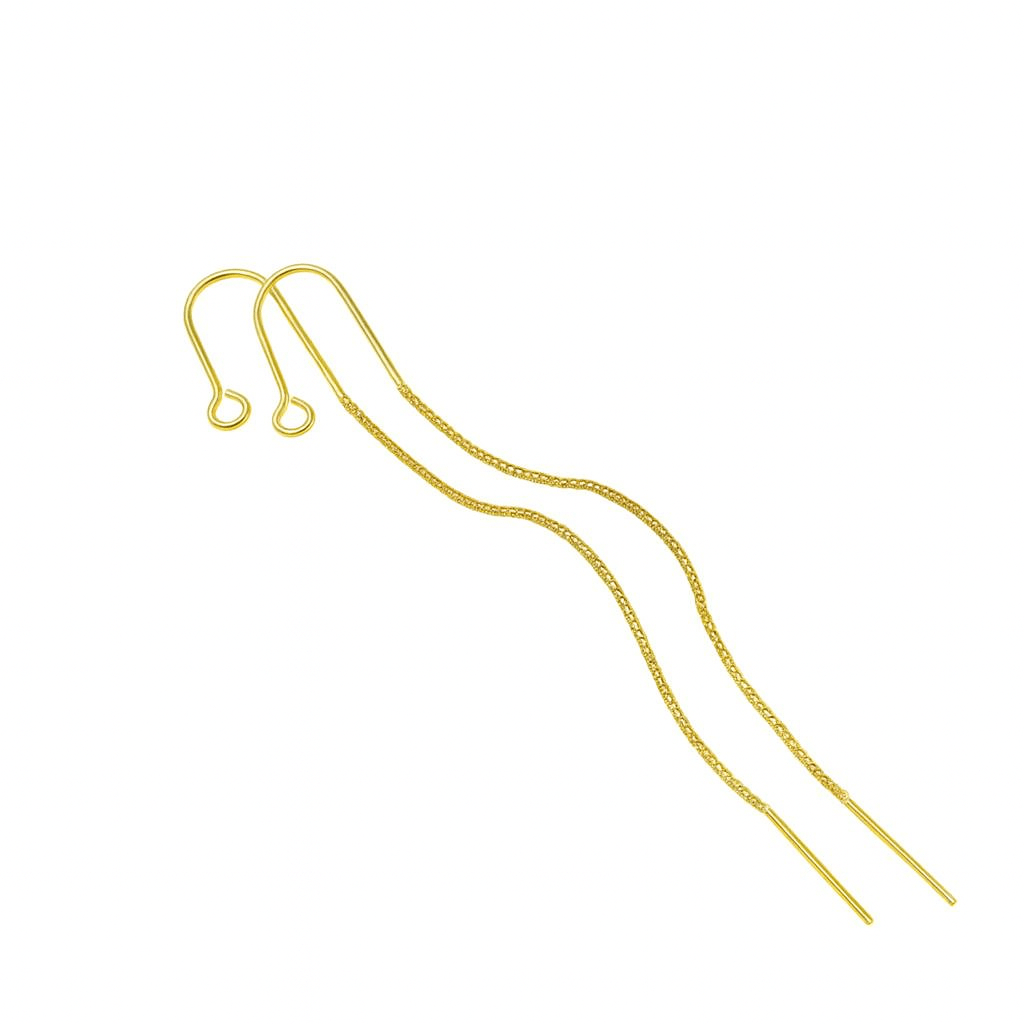 Ørekrog med kæde/Sterling Sølv Stift – 18K Forgyldt (93mm) - Uniq Perler - 115869