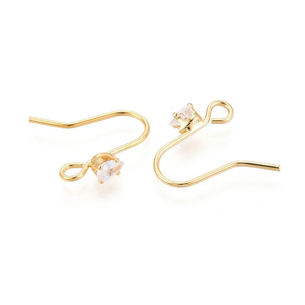 Ørekroge med Zirkonia - 18 Karat Forgyldt Messing (14,5mm) - Uniq Perler - 116957