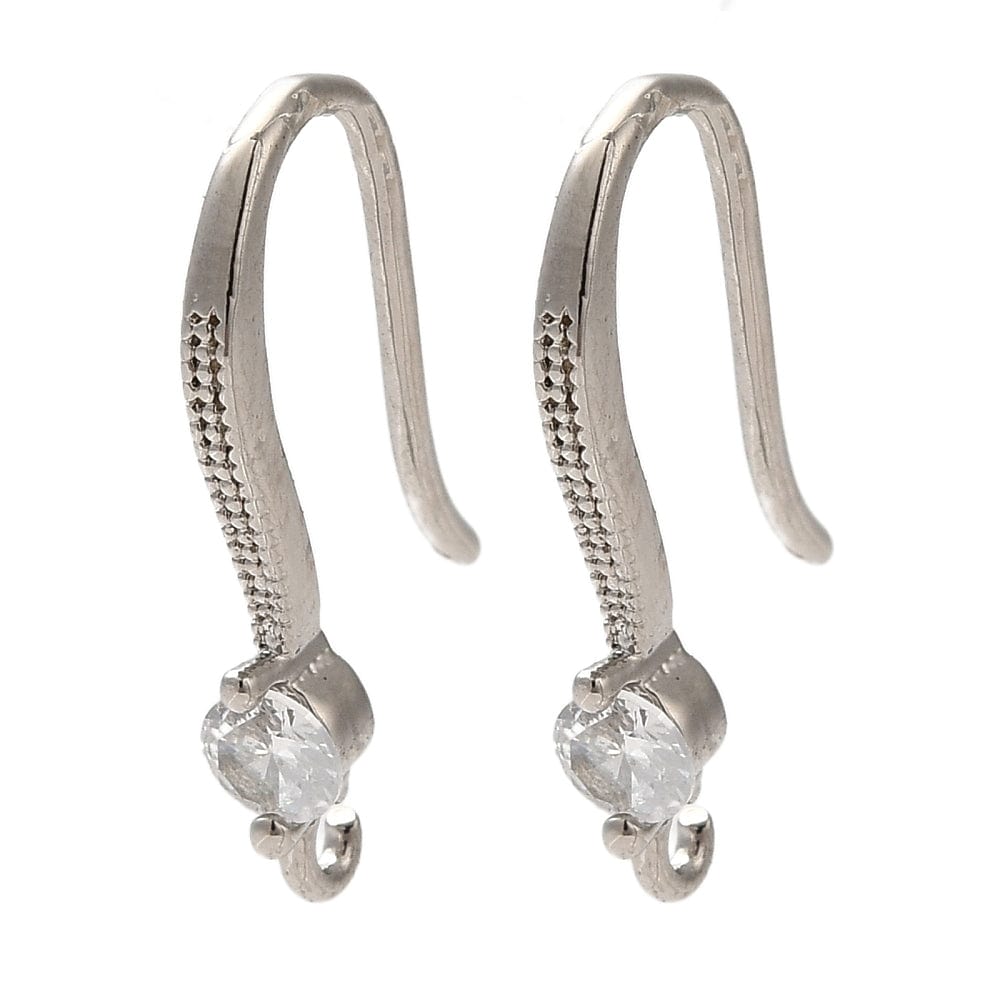 Ørekroge Med Zirkonia Sten, Langtidsholdbar Platin Farvet Messing, (19mm) - Uniq Perler - 114939