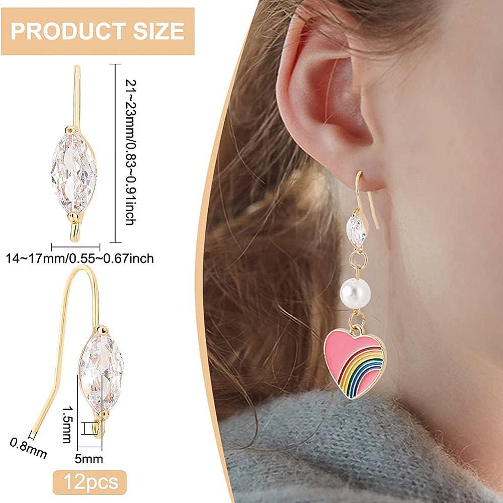 Ørekroge – Messing med Klar Zirkonia, 18K Forgyldt (21~23x14~17mm) - Uniq Perler -