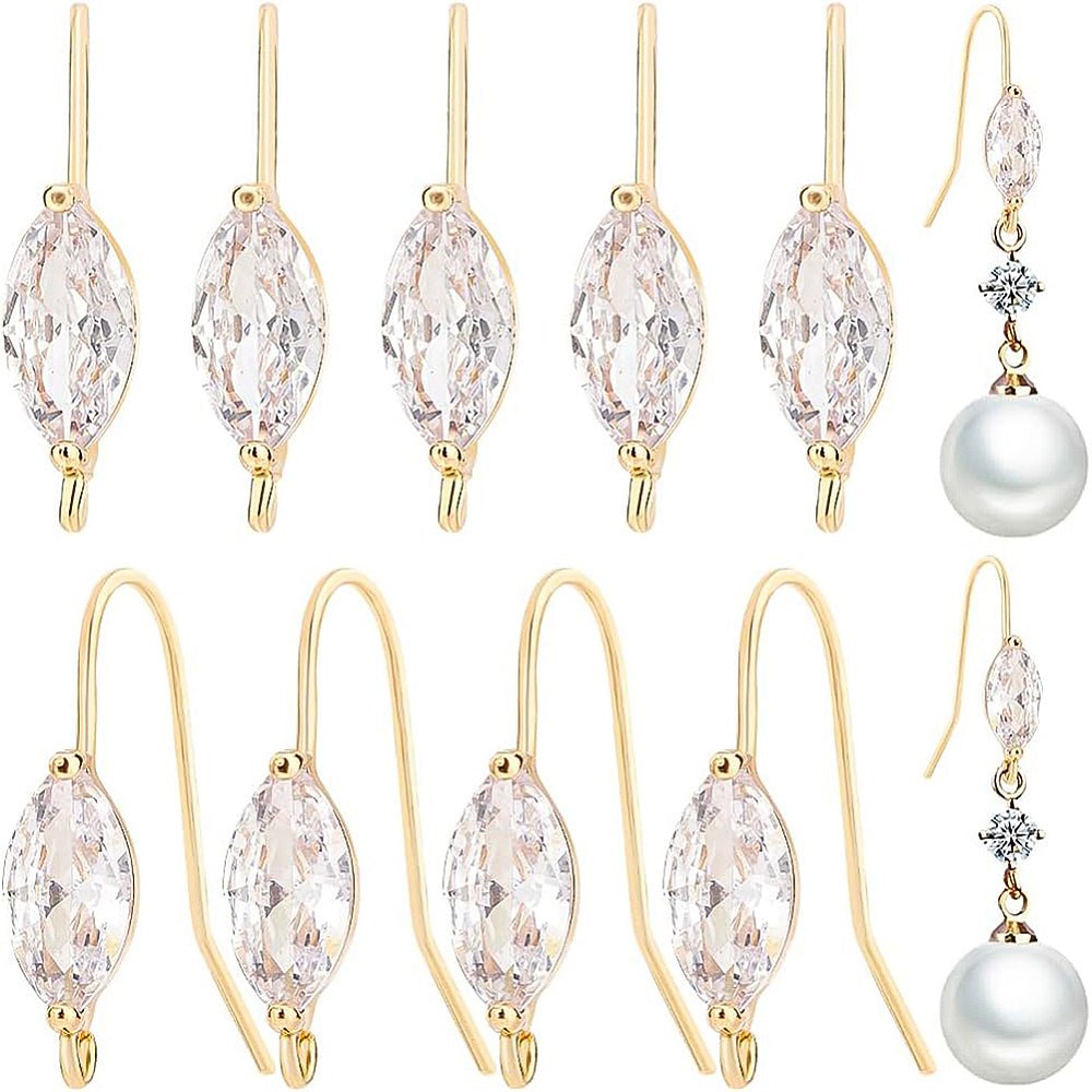 Ørekroge – Messing med Klar Zirkonia, 18K Forgyldt (21~23x14~17mm) - Uniq Perler -