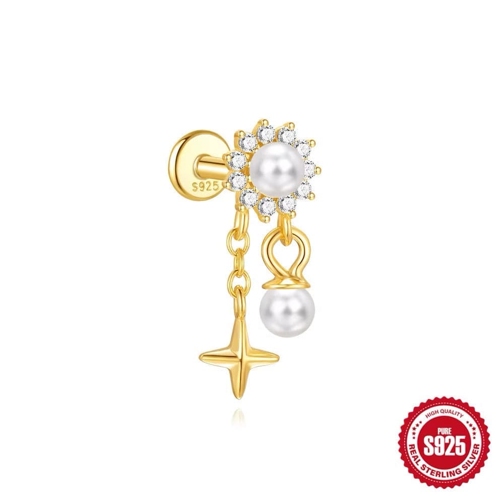 Ørestik Med Zirkonia Og Perle – 925 Forgyldt Sterling Sølv (7 - 9mm) - Uniq Perler - 242456
