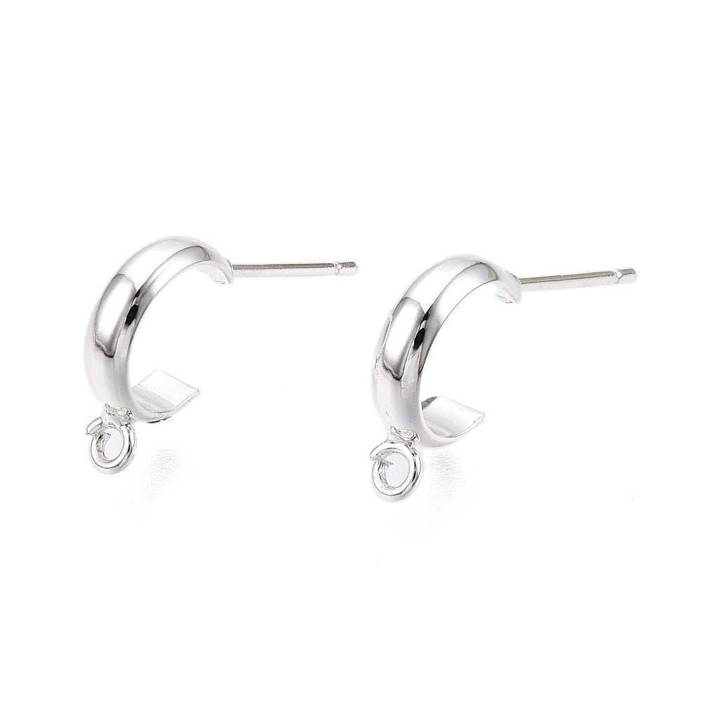 Ohrstecker/Creole - Messing, 925 Versilbert (13mm) - Uniq Perler - 116951