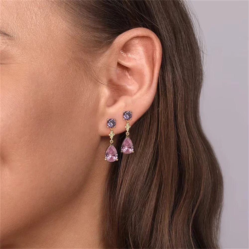 Ørestikker i 925 Sterling Sølv Med Rosa/Lilla Zirkonia Sten - Uniq Perler - 567889