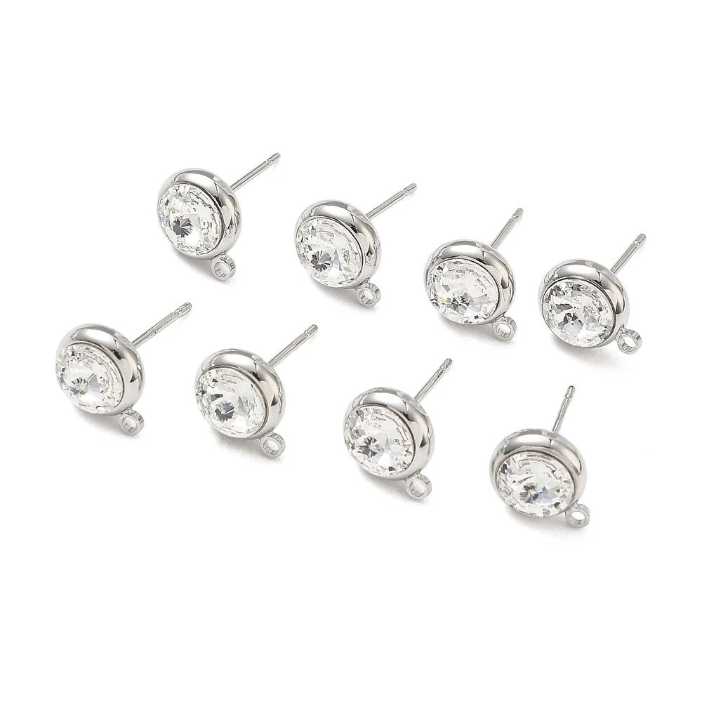 Ørestikkere Med Øje – Klar Rhinsten, Platinbelagt Messing (10x8mm) - Uniq Perler - 117437