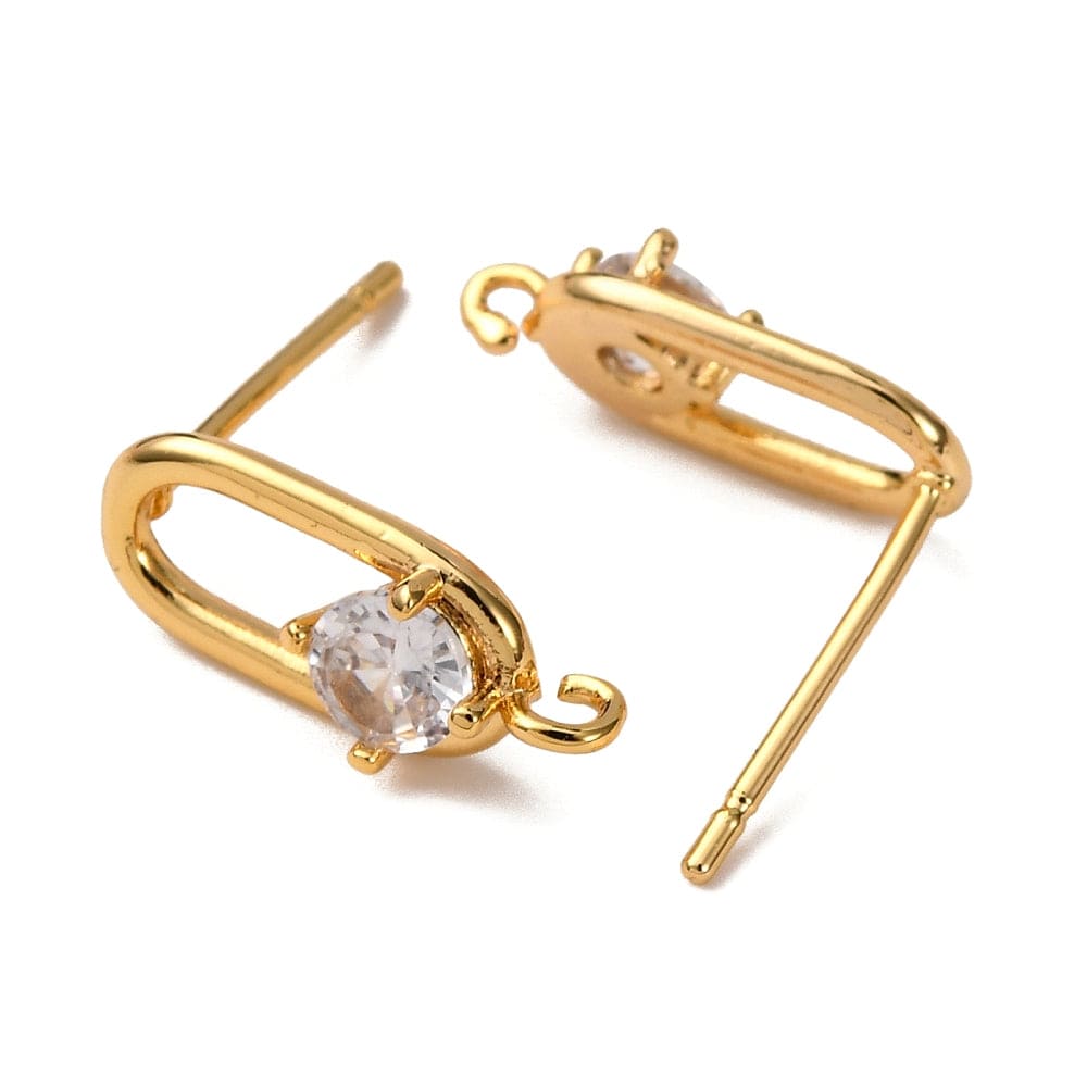 Ear studs With Zirconia Stones, 18K Long-Lasting Gold Plated (14x6mm) - Uniq Perler - 115677