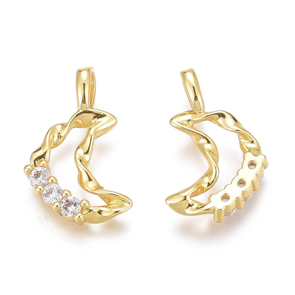 Organisk Måne Vedhæng Med Zirkonia, 18K Langtidsholdbar Forgyldt, 16x9,5mm - Uniq Perler - 111457