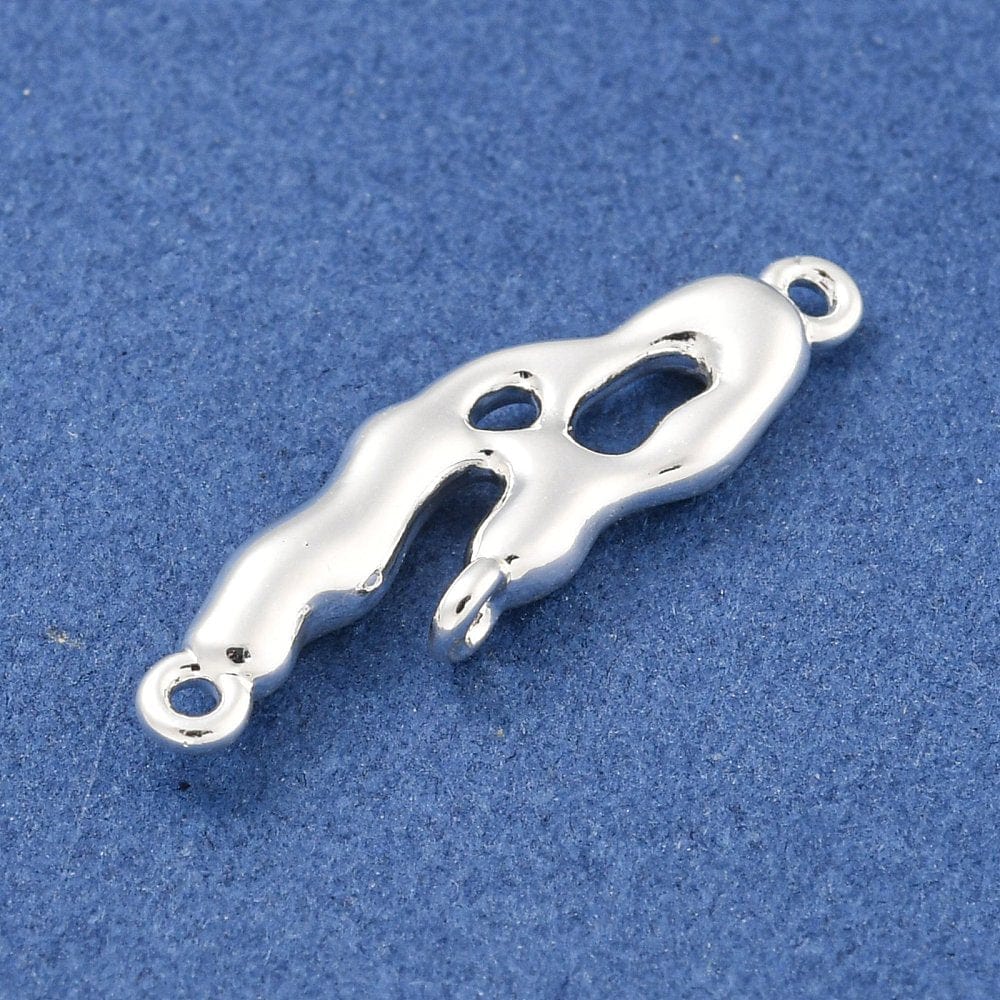 Organisk Vedhæng, Forsølvet, 2 Øjer, 21x6mm, 2 stk - Uniq Perler - 113675