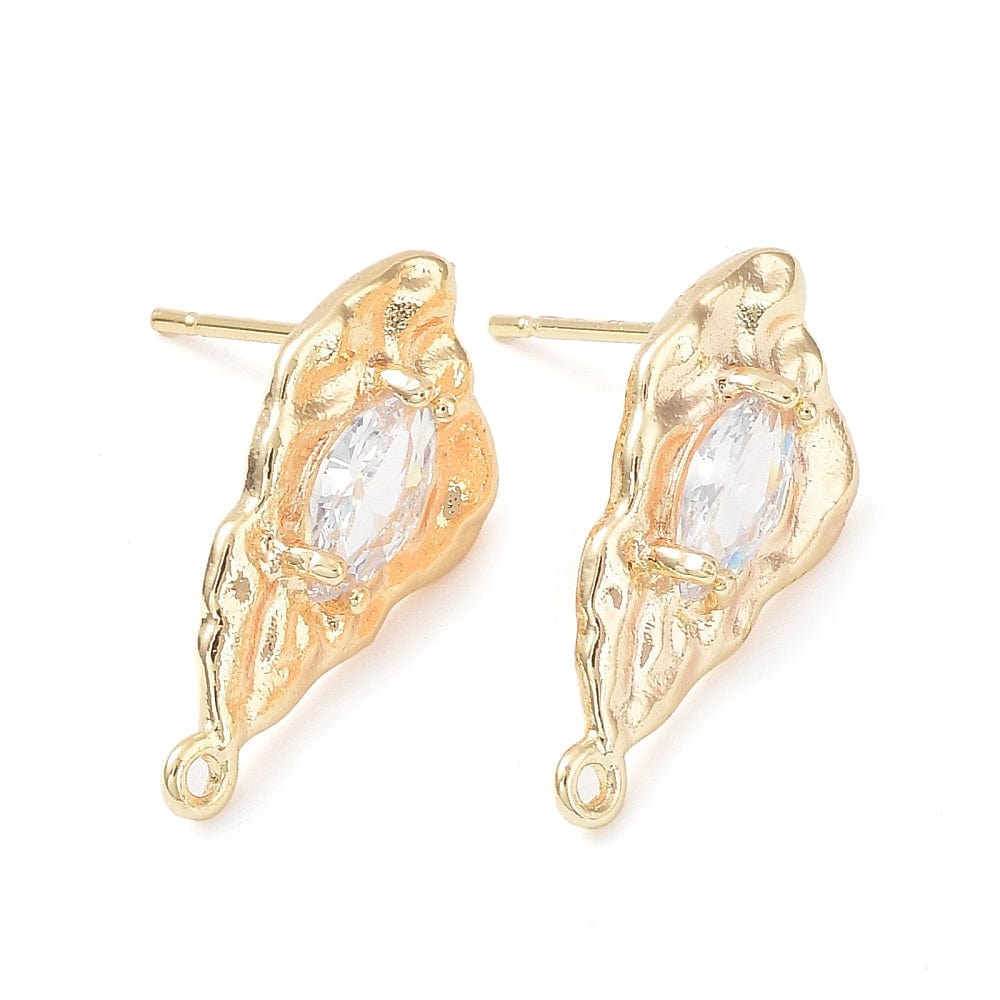 Organiske Ørestikkere Med Zirkonia Sten, 18K Forgyldt Messing, 20x10mm - Uniq Perler - 112895