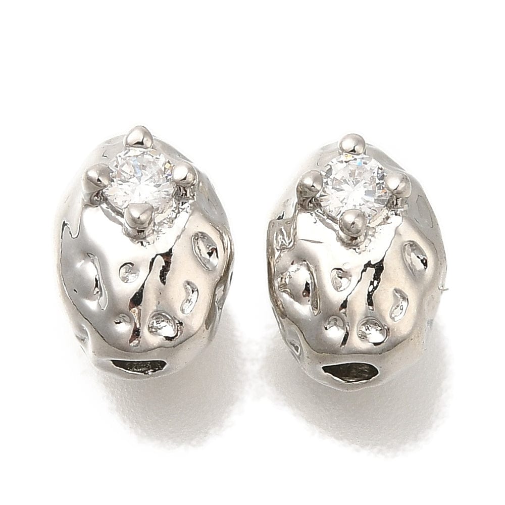 Oval, Hamret Perler, platin Messing, (8,5x6x7 mm), 2 Stk. - Uniq Perler - 114189