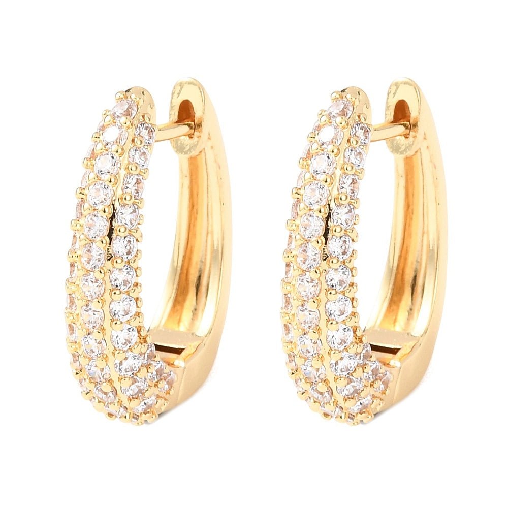 Ovale creol øreringe med zirkonia – 18K forgyldt - Uniq Perler -