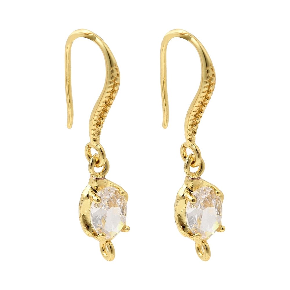 Ovale Ørekroge Med Kubiske Zirkonia – Langtidsholdbar 18K Forgyldt Messing (31x7mm) - Uniq Perler - 119080