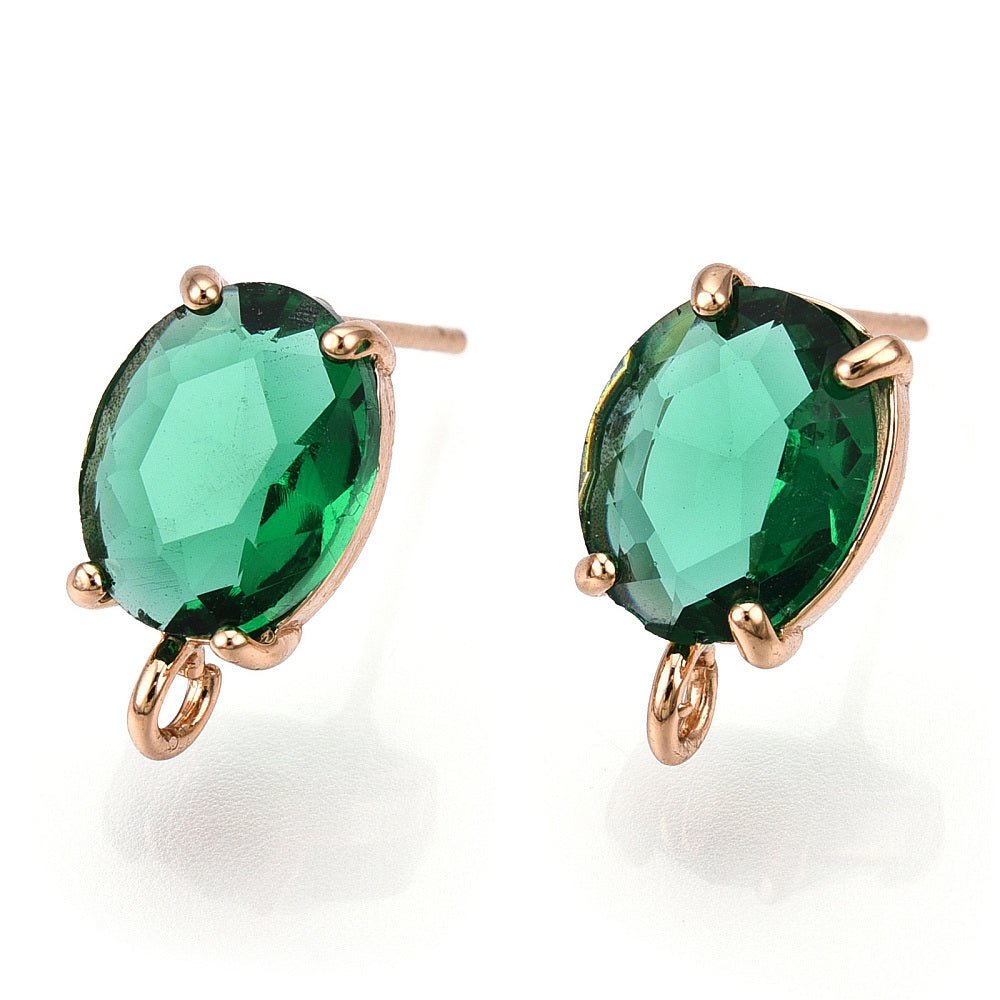 Ovale Ohrstecker mit grünem Glas – Vergoldet 18K Messing (12 - 14mm) - Uniq Perler - 117321