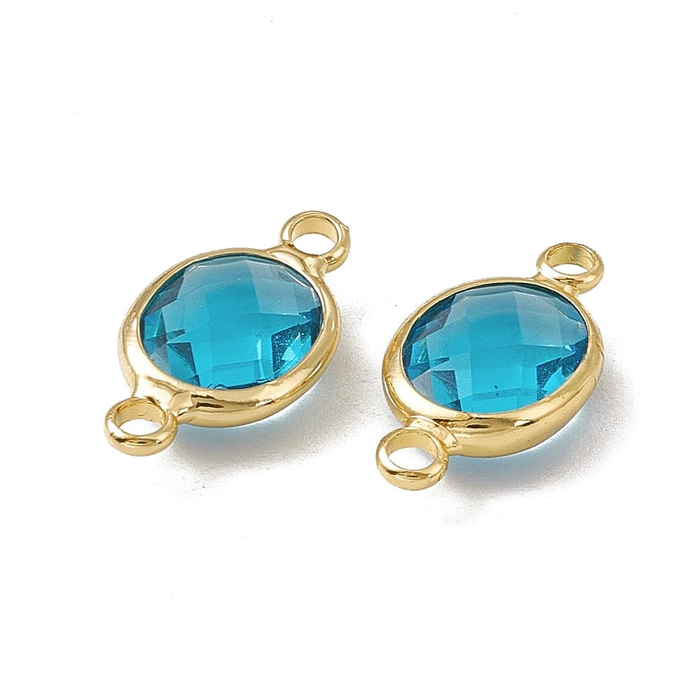 Ovalt Glas Mellemled, Blå, Forgyldt, 8,5x16,5x4mm, (2 stk) - Uniq Perler - 114700