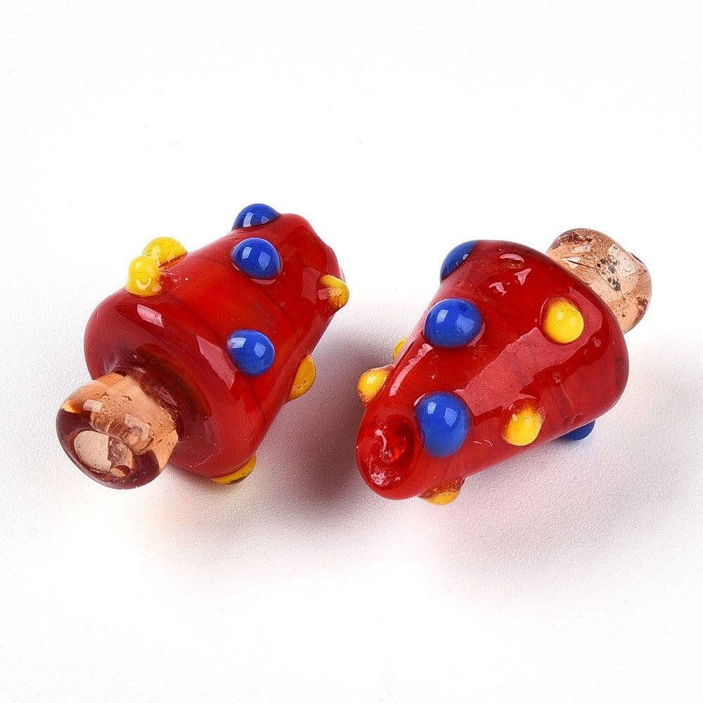 Paddehatte Håndlavede Lampwork Glasperler - Røde (17x11mm), 4 stk. - Uniq Perler - 087742