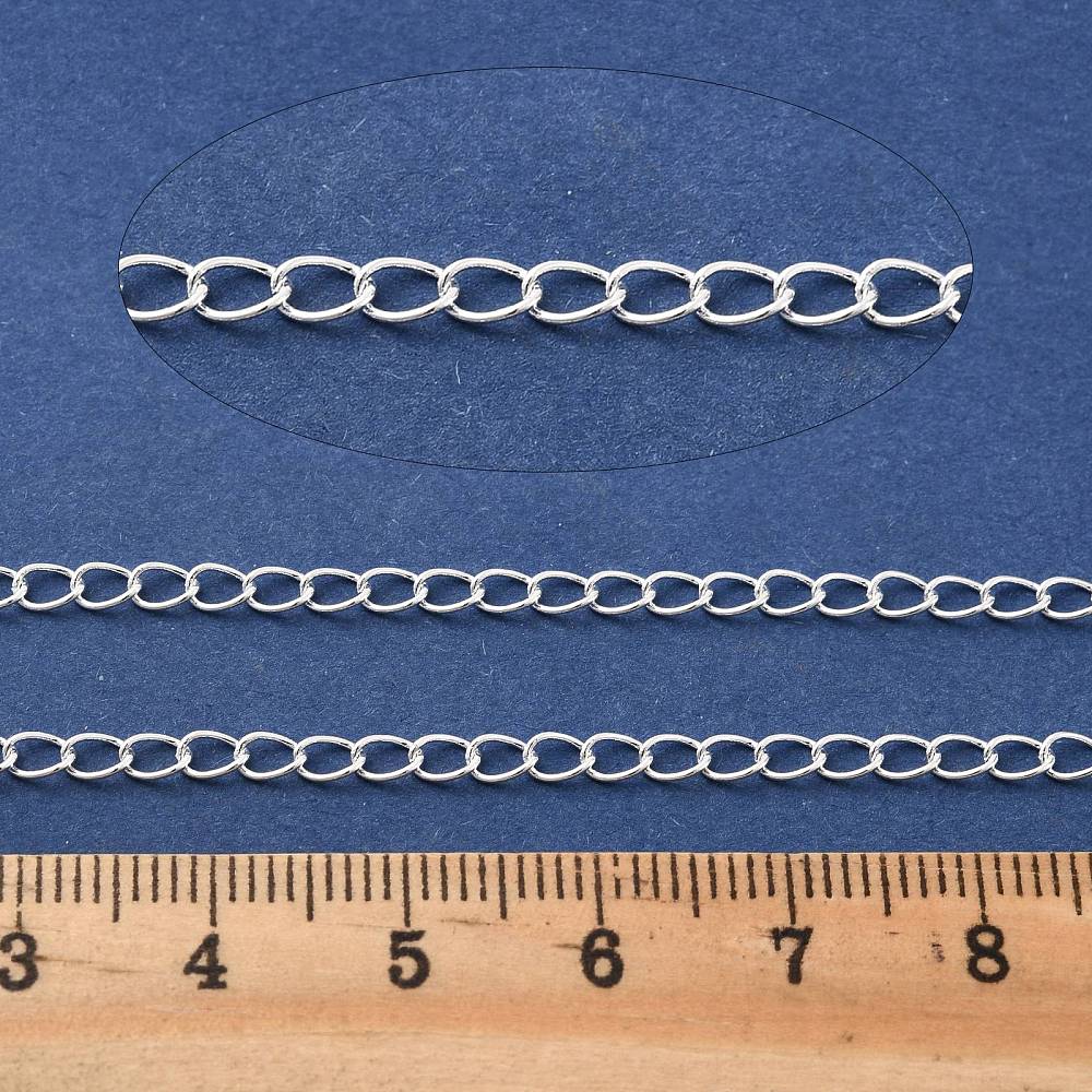 Panser Kæde – Langtidsholdbar Forsølvet Messing (3x4mm) 1 Meter - Uniq Perler - 123989