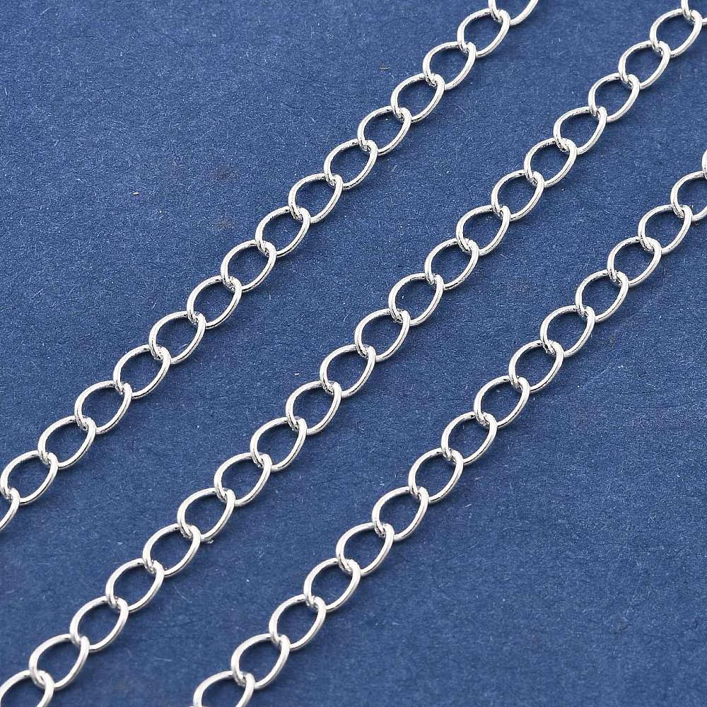 Panser Kæde – Langtidsholdbar Forsølvet Messing (3x4mm) 1 Meter - Uniq Perler - 123989