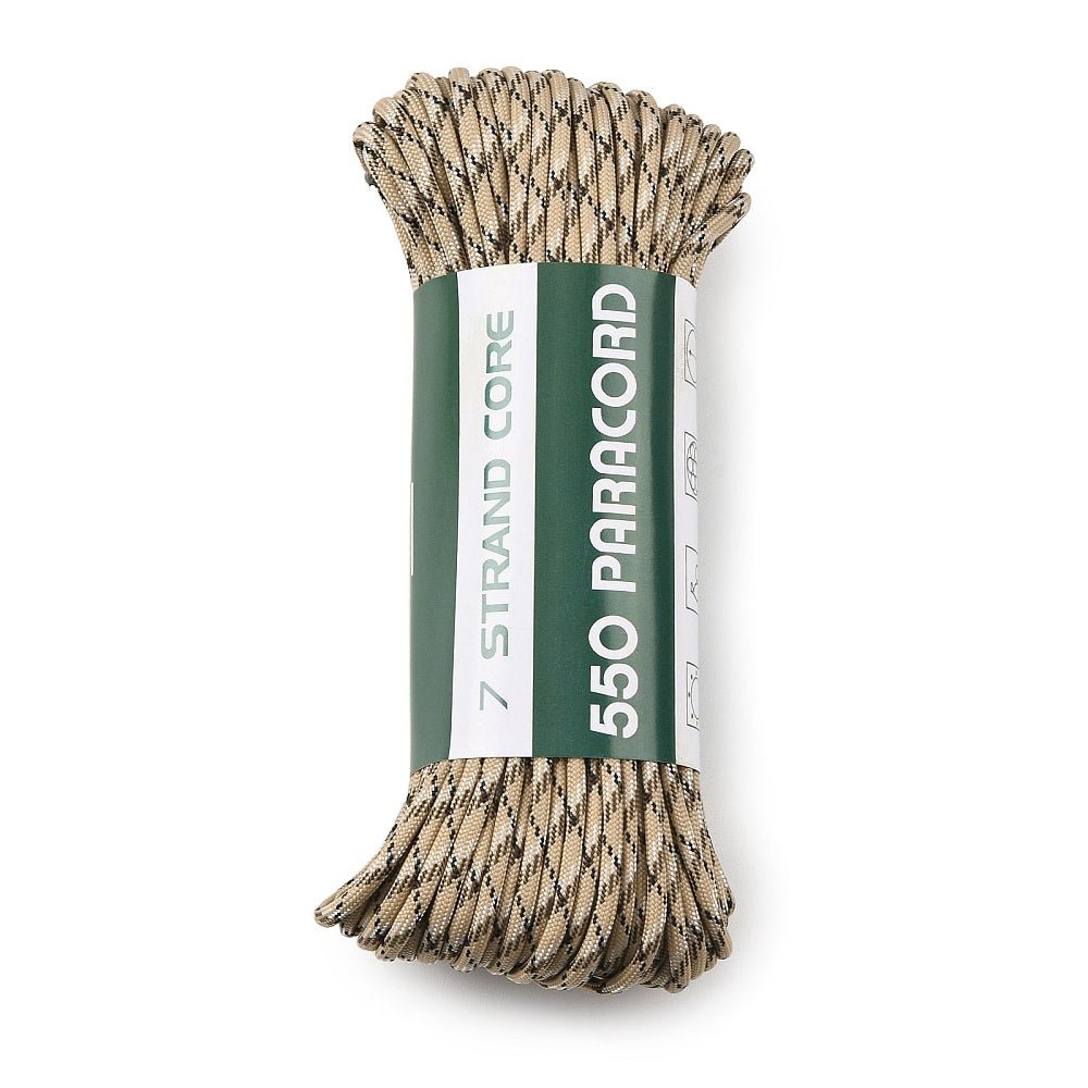 Paracord 550 Snor – Beige Med Mønster, 7 - Strenget Polyester (4mm, 10 Meter) - Uniq Perler - 123060