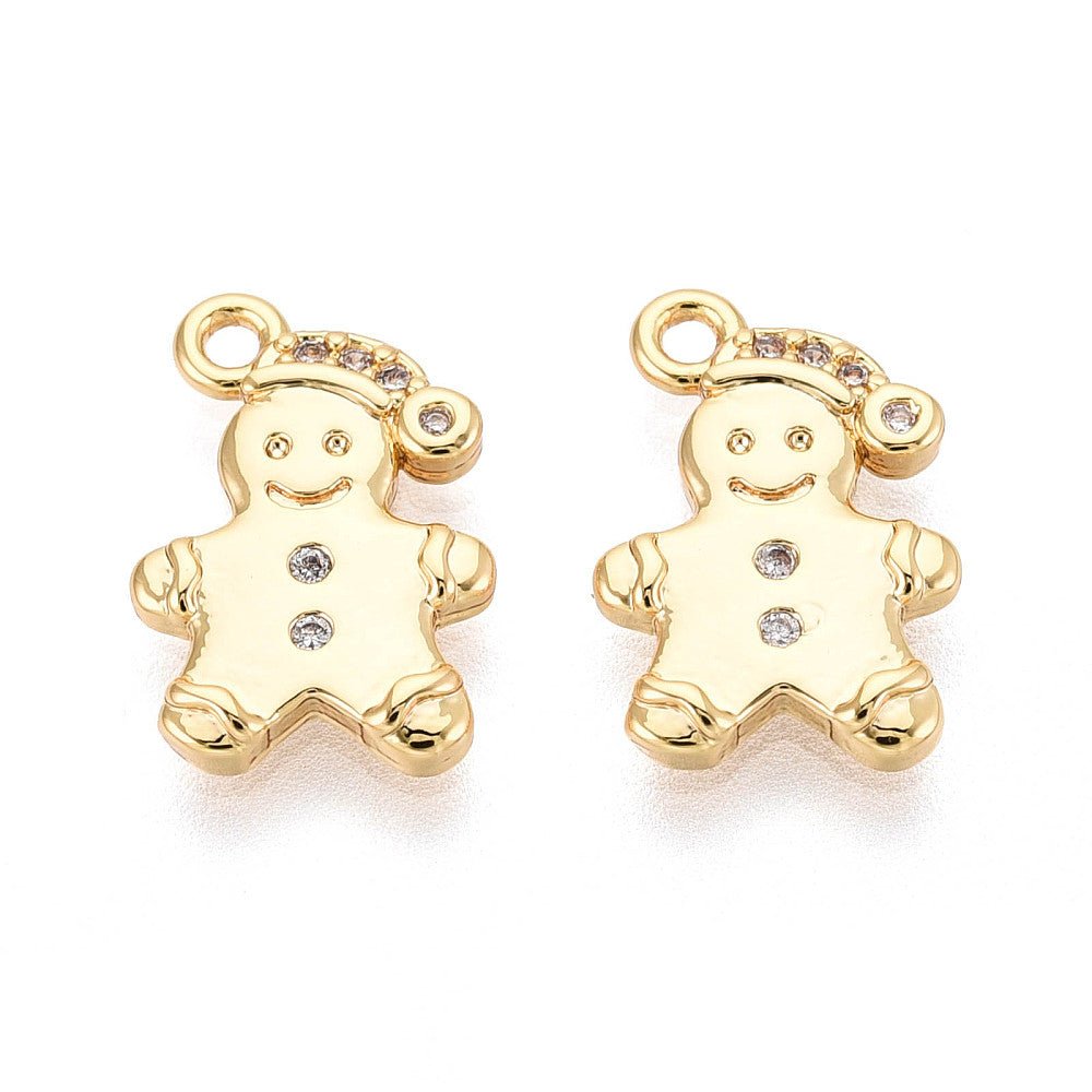 Peberkagemands Vedhæng – Zirkonia, 18K Forgyldt (13x9mm) 2 stk - Uniq Perler -