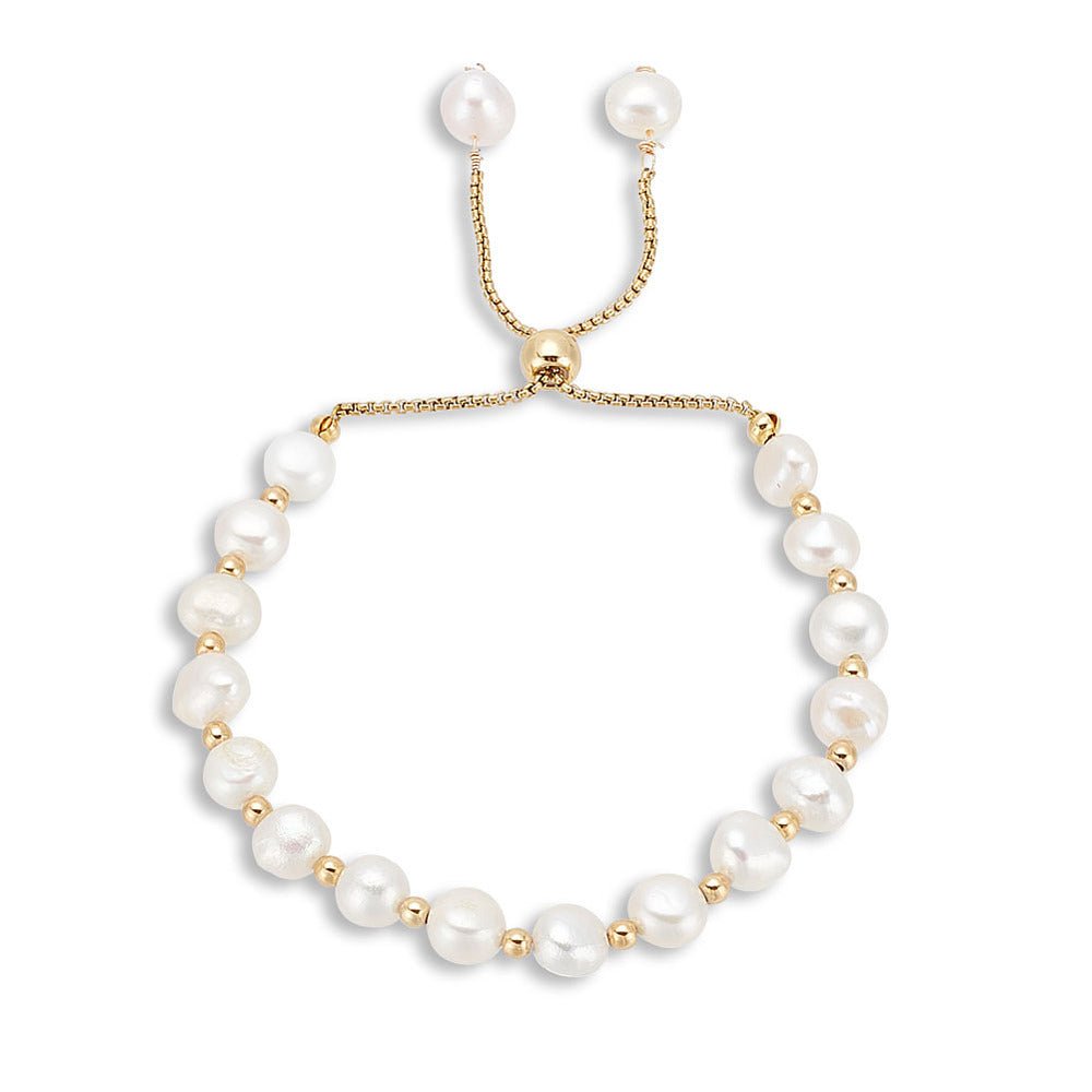 Perle Armbånd – Naturlig Perle & Messing (Justerbar) - Uniq Perler -