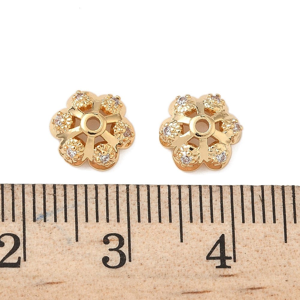 Perlehatte – Blomst m. Zirkonia, 18K forgyldt Messing (8,5mm) 8 stk. - Uniq Perler - 115693