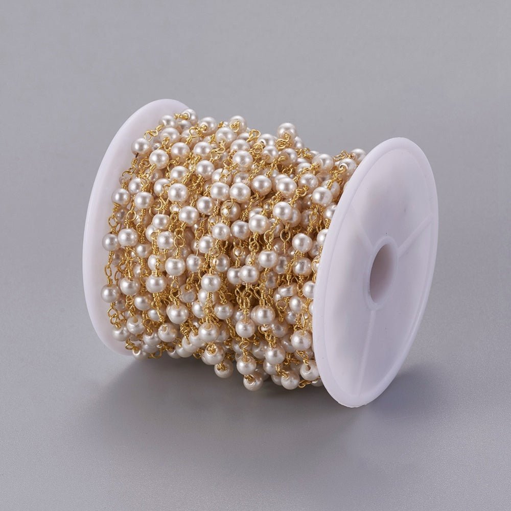 Perlekæde Med Imitationsperler – 18K Langtidsholdbar Forgyldt Messing (14~14,5x4~4,5mm, 1 meter) - Uniq Perler - 123491