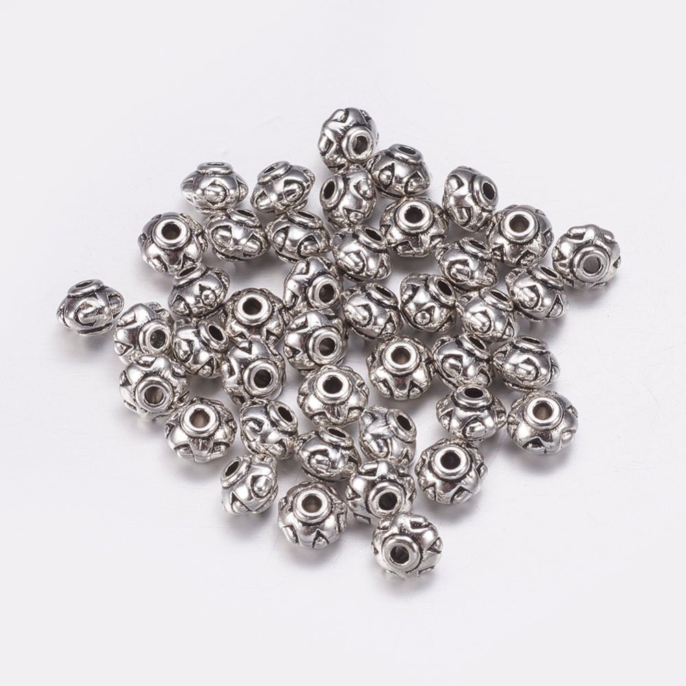 Perler i Tibetansk Stil – Donut, Antik Sølv (7mm) 20 stk. - Uniq Perler - 117016