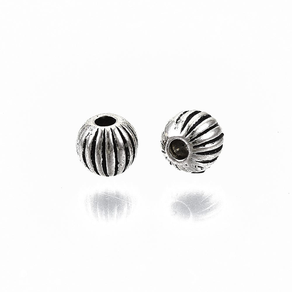 Perler med Stribe Mønster – Antik Forsølvet Messing (3x4mm, 10 stk) - Uniq Perler - 112307