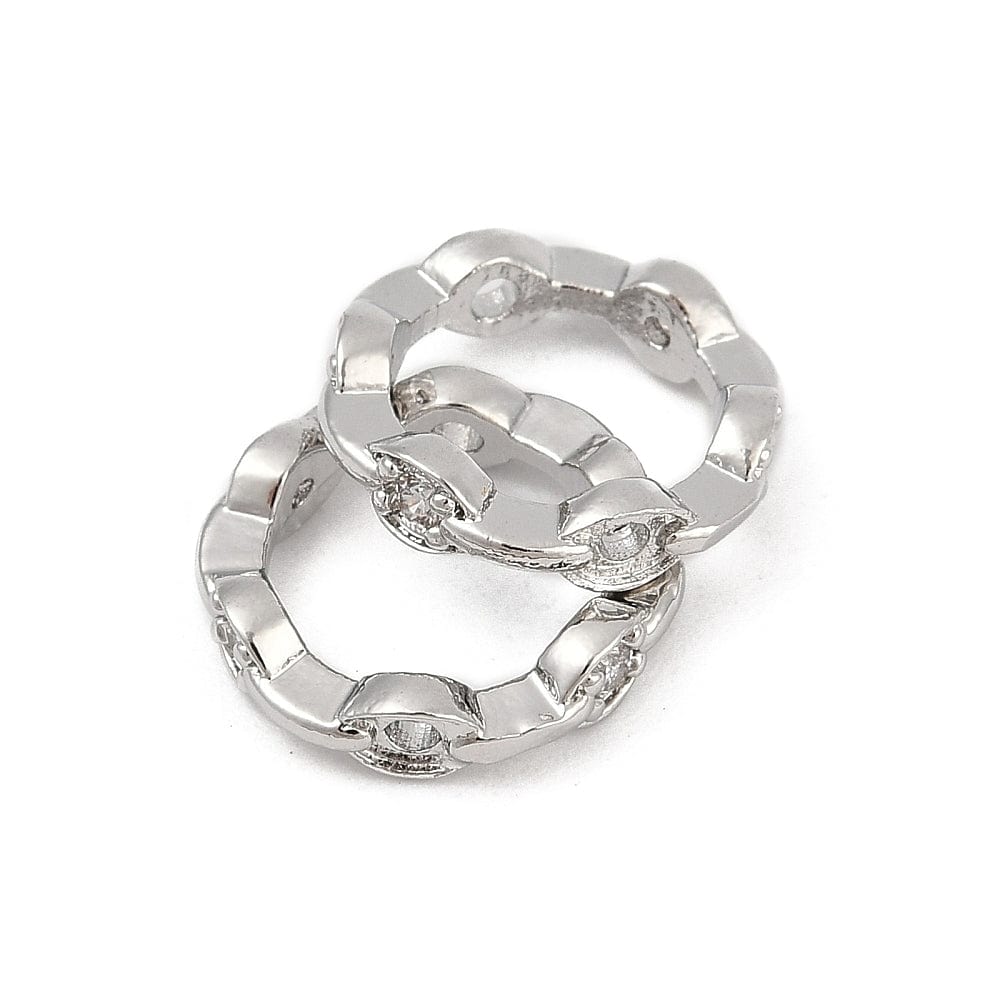 Perleramme Ring Med Klar Zirkonia – Platinfarvet Messing (11,5mm) 2 stk. - Uniq Perler - 115956