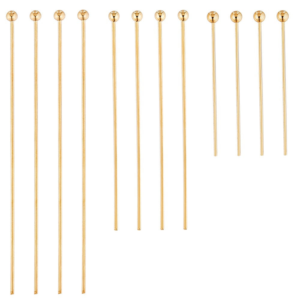 Perlestave Med Rundt Hoved - 3 Længder, 18K Langtidsholdbar Forgyldt, 180 stk - Uniq Perler - 115796