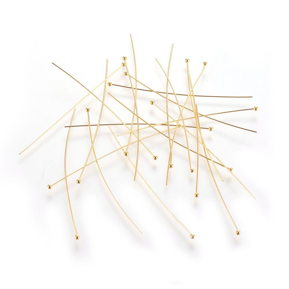 Perlestave Med Rundt Hoved – Forgyldt (50x0,5mm), 25 Stk - Uniq Perler - 906718