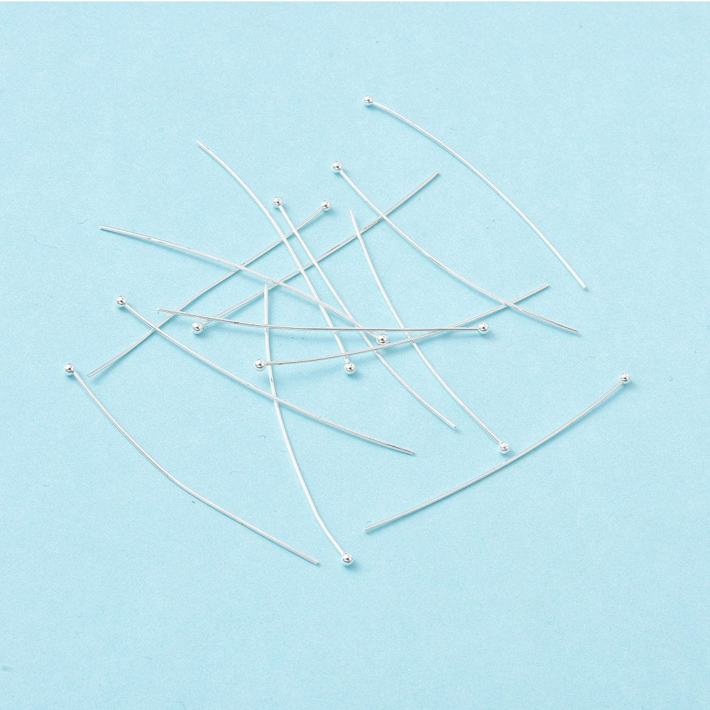 Head Pins with Round Head – Long-lasting Silver-plated Brass (50mm)