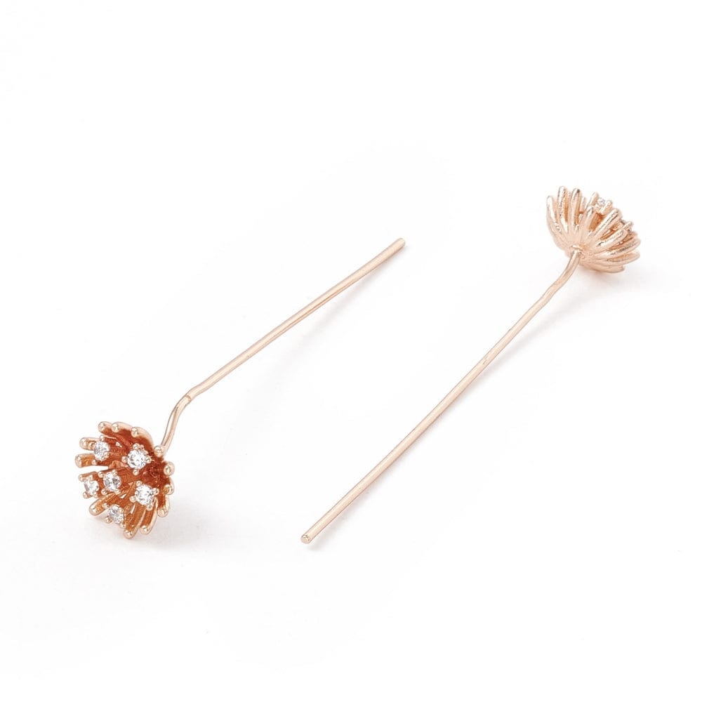 Perlestave Med Zirkonia Blomst - Forgyldt (55x0,7mm) 2 Stk - Uniq Perler - 115794