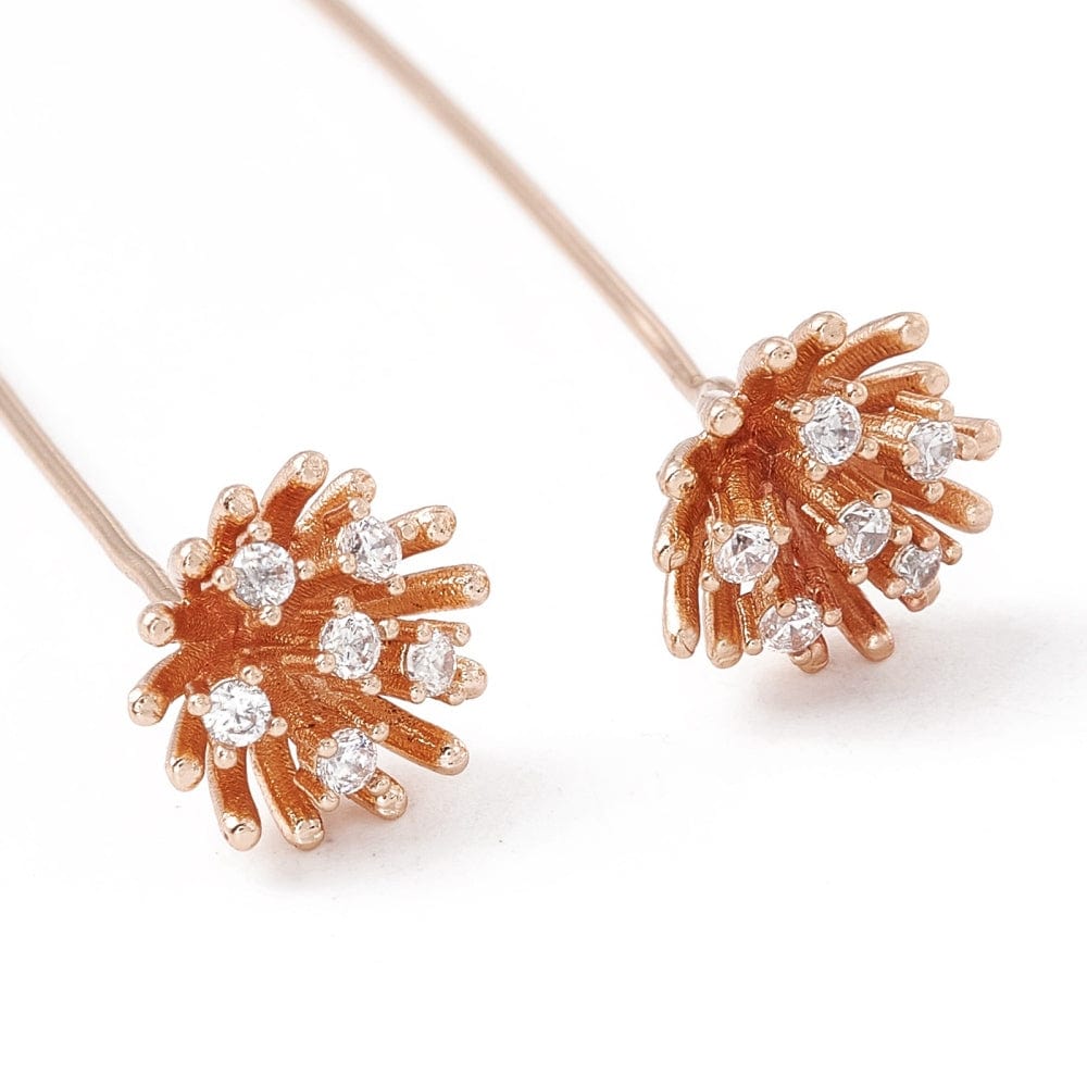 Perlestave Med Zirkonia Blomst - Forgyldt (55x0,7mm) 2 Stk - Uniq Perler - 115794