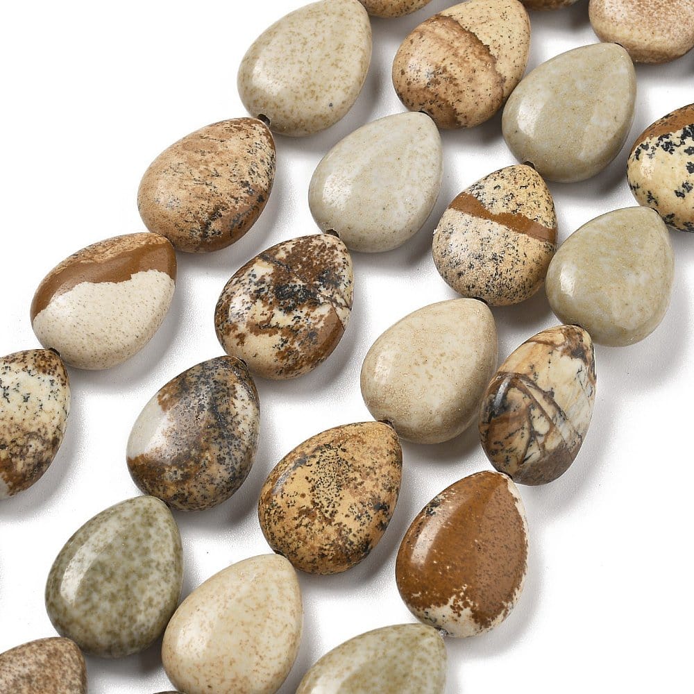 Picture Jaspis - Flad Dråbeform (13x18x6mm) 2 stk - Uniq Perler -