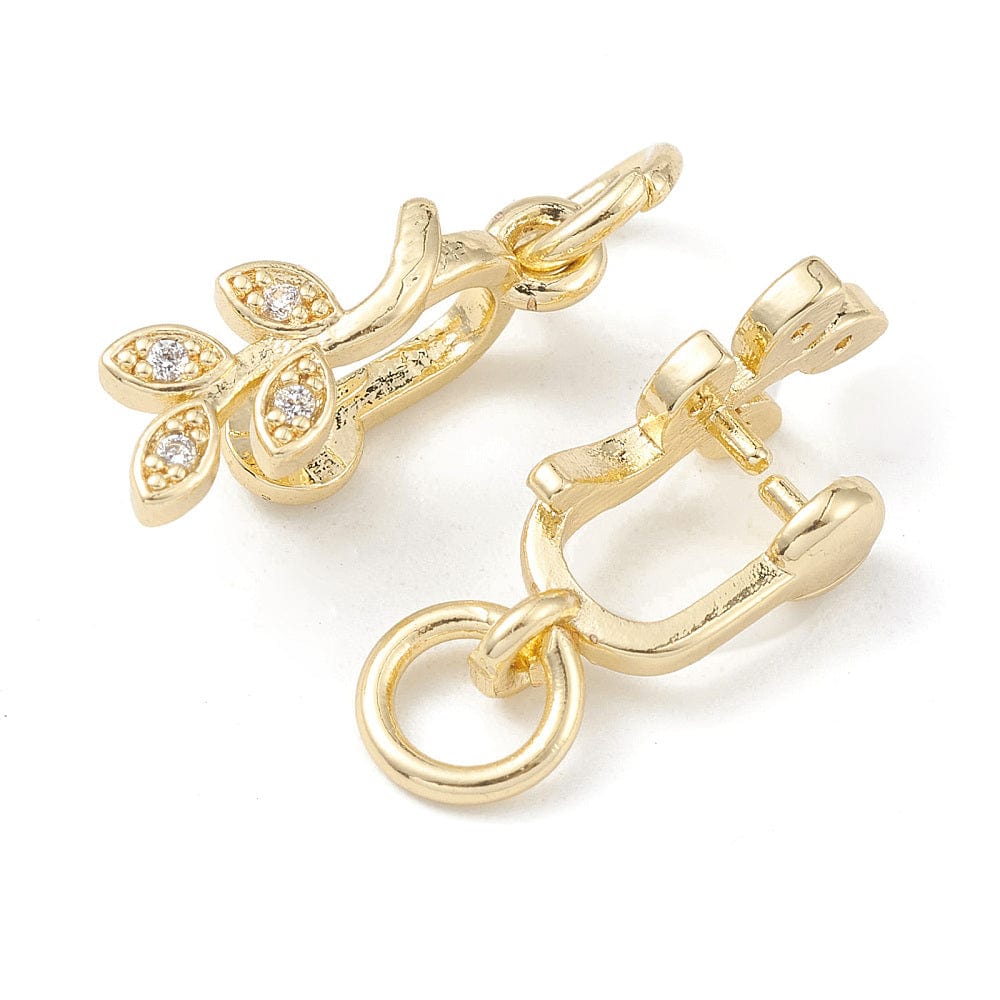 Pinch Blad Vedhæng Med Zirkonia Sten - Langtidsholdbar Forgyldt, 16x5,5x7mm - Uniq Perler - 114330