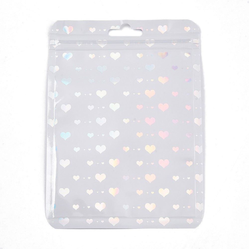 Plastikposer Med Lynlås, Hvid Med Hjerter, (10x15cm, 25 stk.) - Uniq Perler - 114964